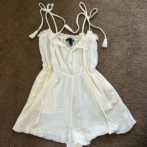 Forever 21 White Romantic One Piece with Ruffled Neckline